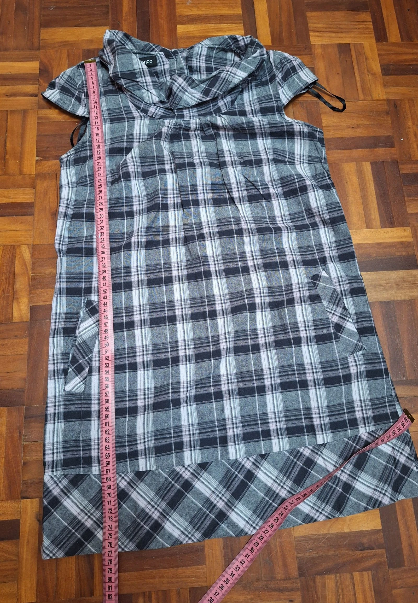 Y2K White Dress Size M 100% Cotton Plaid with Pockets – photo 8
